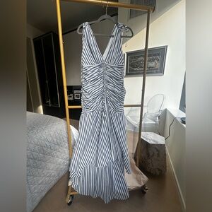 Veronica Beard Navy and White Striped High Low Dress
